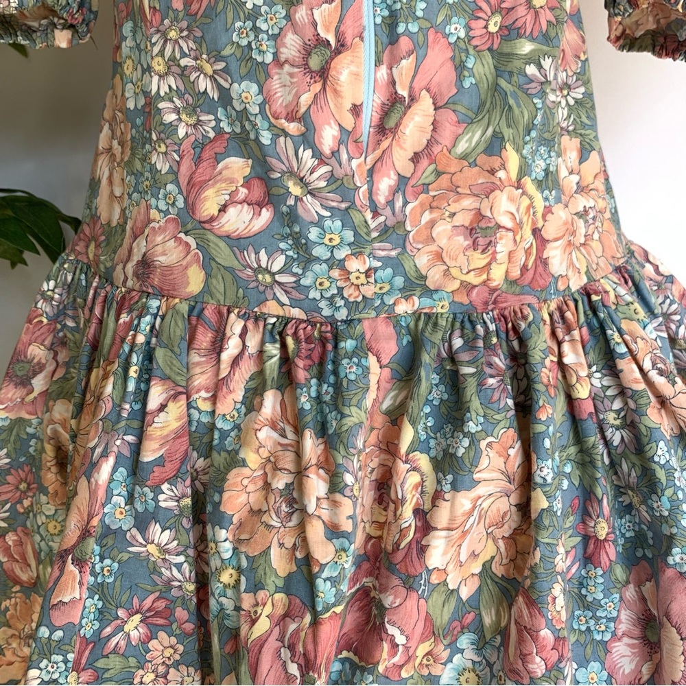 v i n t a g e :: Fairycore Babydoll Puff Sleeve Bow Whimsy Floral Mini Dress - Picture 6 of 13